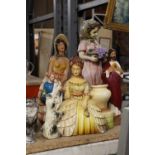 FIVE VINTAGE CHALKWARE FIGURES