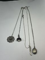 FOUR SILVER NECKLACES WITH PENDANTS