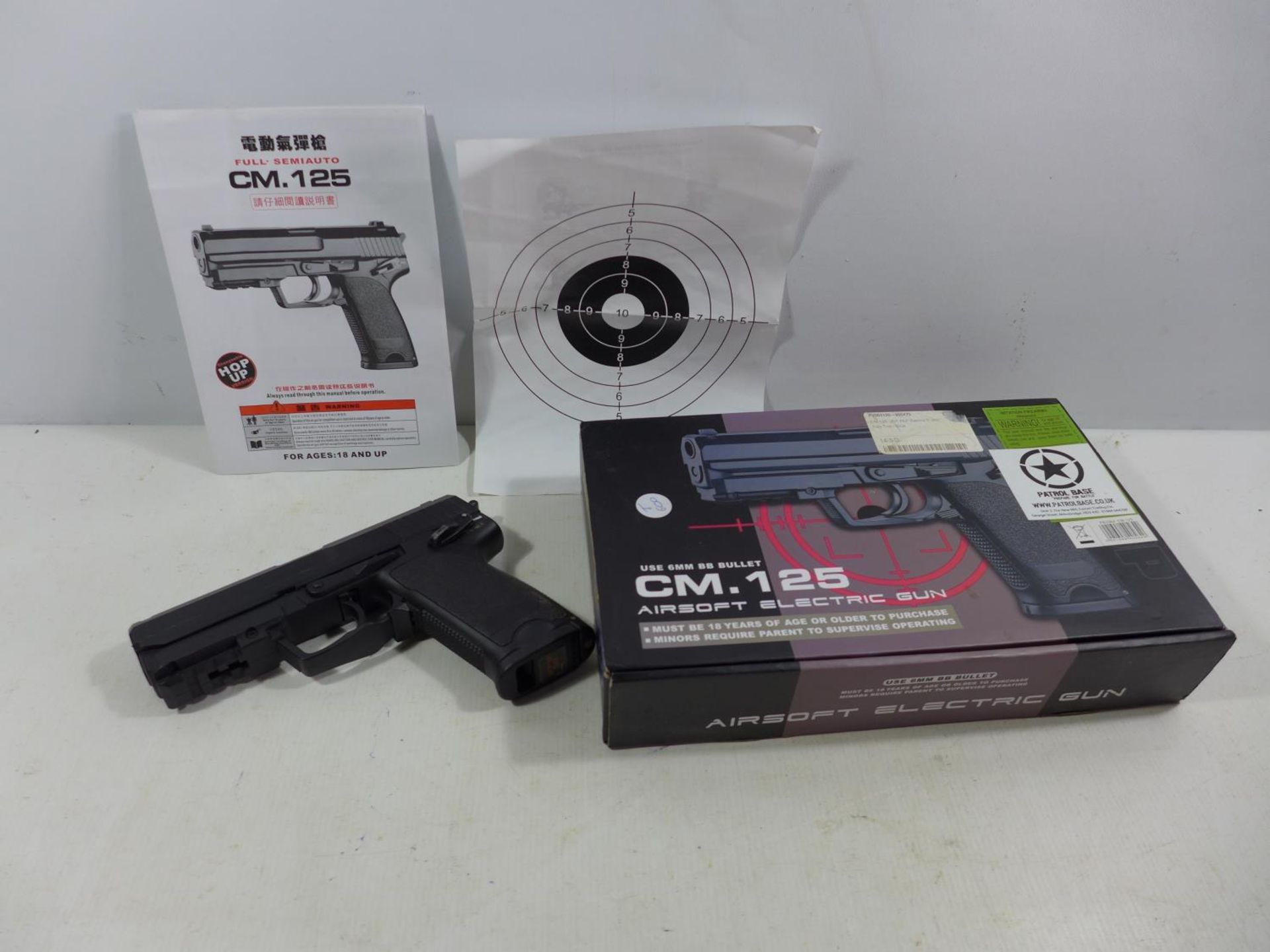 A BOXED AS NEW CM125 AIRSOFT 6MM ELECTRIC BB PISTOL LENGTH 20CM