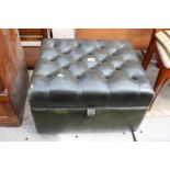 A MODERN GREEN FAUX LEATHER BUTTONED STOOL WITH LIFT-UP LID