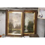 TWO FRAMED OILS ON CANVAS BY G HALLER OF RURAL SCENES