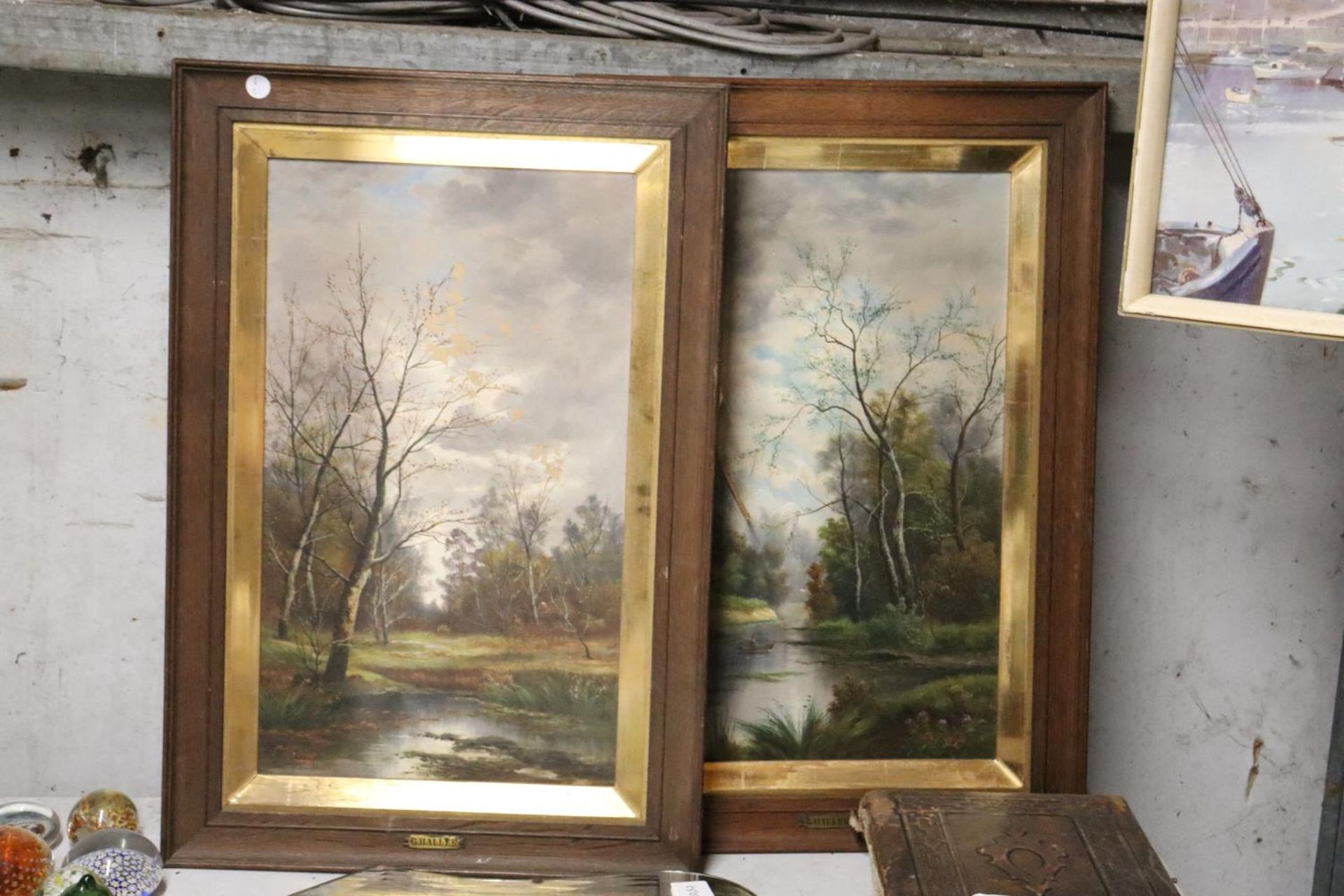 TWO FRAMED OILS ON CANVAS BY G HALLER OF RURAL SCENES