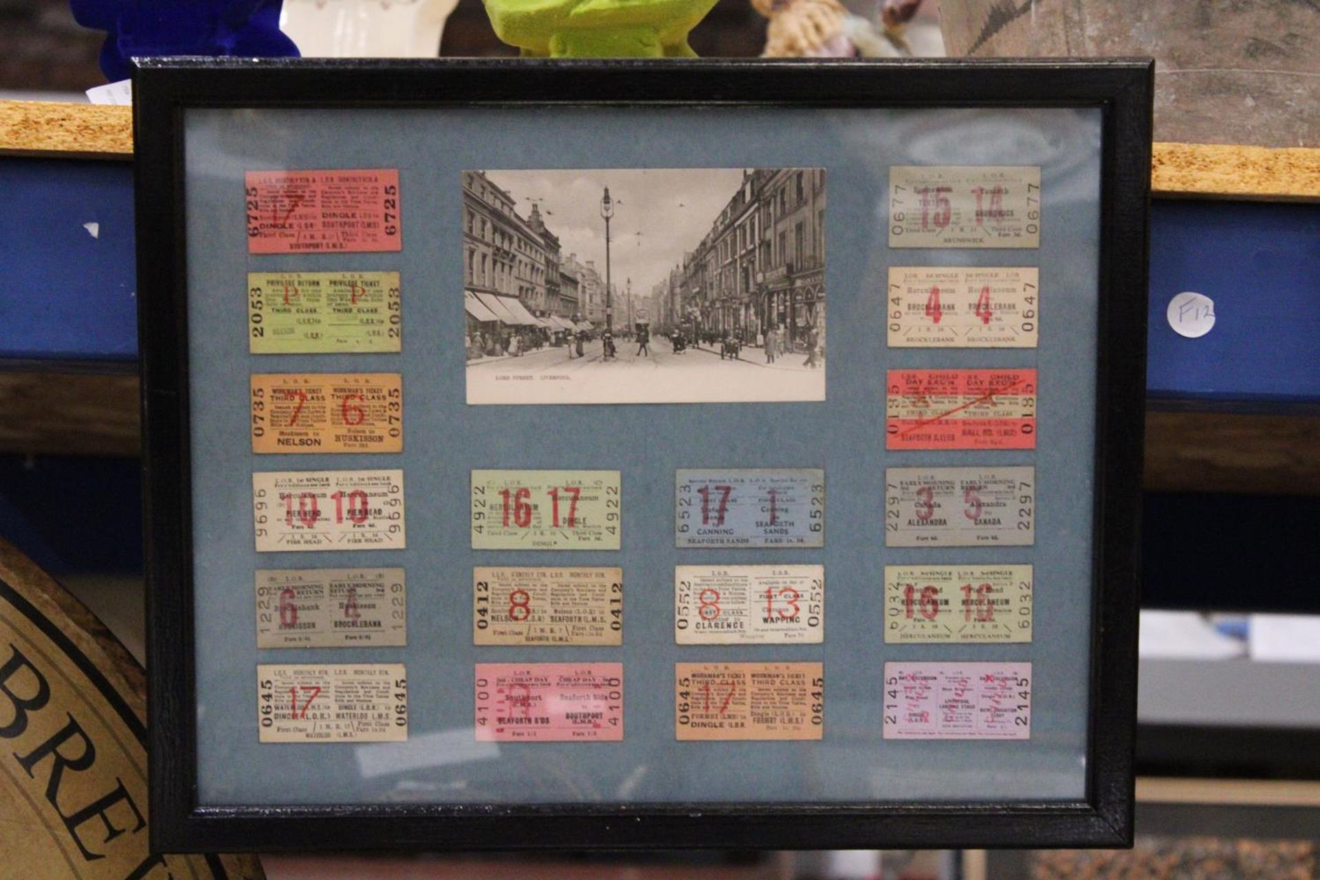 A FRAMED LIVERPOOL OVERHEAD RAILWAY TICKETS 1950'S COLLAGE