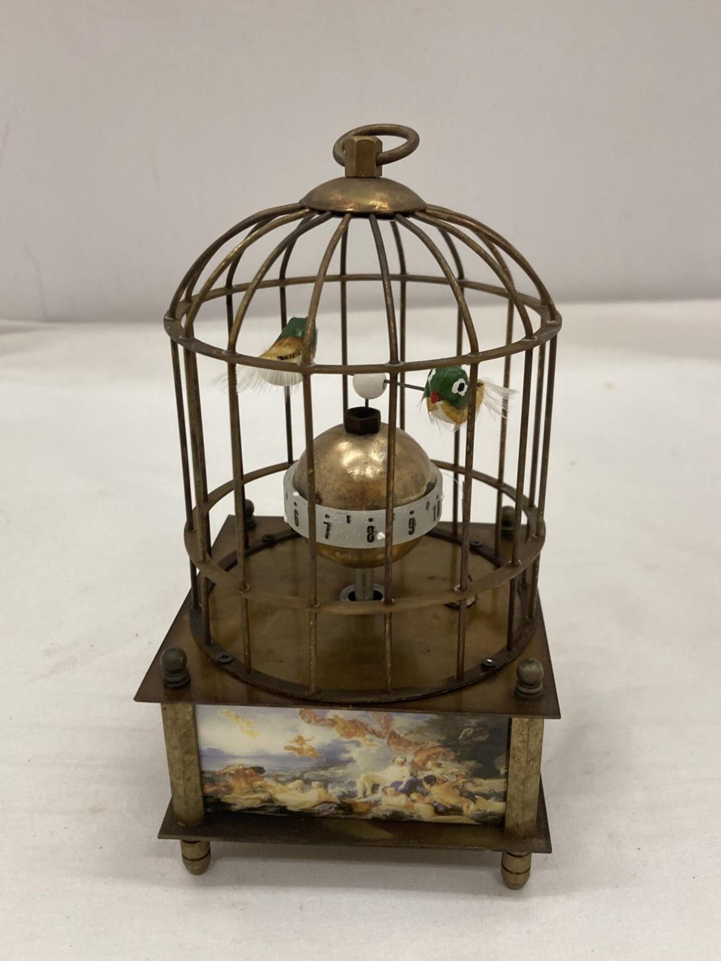 A BRASS MECHANICAL BIRD CAGE CLOCK SEEN WORKING BUT NO WARRANTY - Image 2 of 4