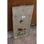 A MID 20TH CENTURY FRAMELESS WALL MIRROR WITH FLORAL AND BUTTERFLY DECORATION 23" X 11"