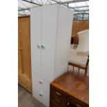 A MODERN WHITE TWO DRAWER WARDROBE WITH TWO DRAWERS TO BASE, 23" WIDE