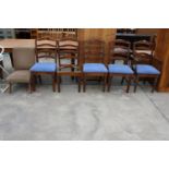 FIVE MODERN LADDER-BACK DINING CHAIRS, ONE BEING A CARVER AND BEDROOM CHAIR