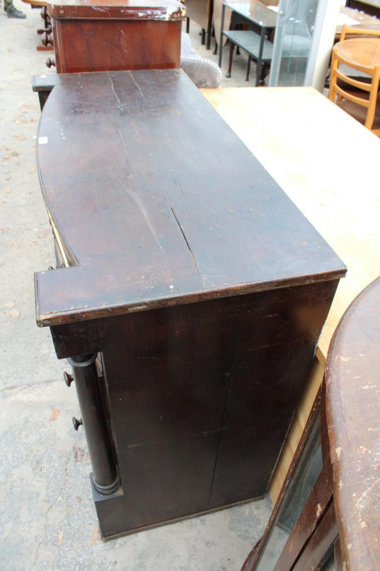 A VICTORIAN MAHOGANY BOW-FRONTED CHEST OF 2 SHORT, 3 LONG AND 2 SECRET FRIEZE DRAWERS, 49" WIDE - Image 6 of 6