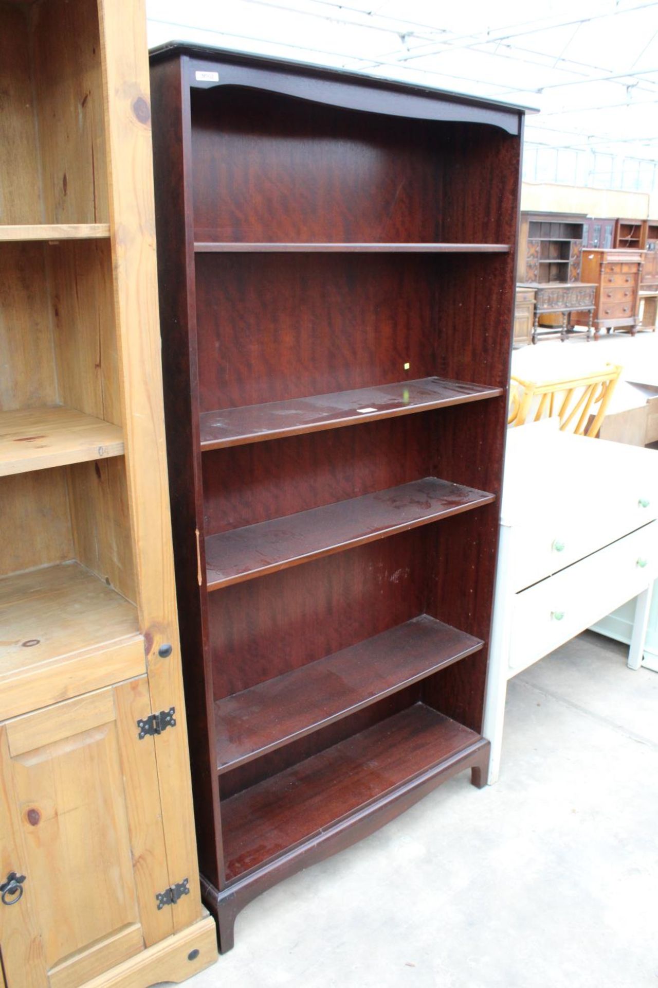 A MODERN FIVE TIER OPEN STAG BOOKCASE, 35" WIDE