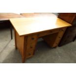 A MODERN HARDWOOD TWIN-PEDESTAL DESK WITH BRASS KNOBS, 47" X 20"