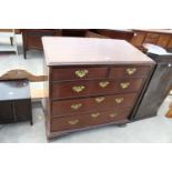 A GEORGE III MAHOGANY CHEST OF 2 SHORT AND 3 LONG GRADUATED DRAWERS ON OGEE FEET, 37" WIDE