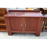 A MID 20TH CENTURY OAK SIDEBOARD WITH TAMBOUR DOORS, 54" WIDE