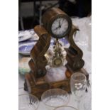 A BATTERY OPERATED WOODEN MANTEL CLOCK WITH DRAW - APPROXAMTLEY 38CM