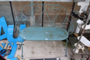 A DECORATIVE METAL TWO SEATER BENCH