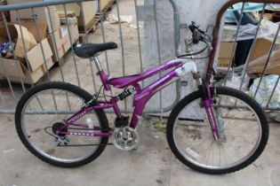 A LADIES UNIVERSAL MOUNTAIN BIKE WITH FRONT AND REAR SUSPENSION AND 15 SPEED GEAR SYSTEM