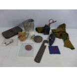 A MILITARY FUSE SETTER, FOLDER STOP, ASSORTED MILITARY ITEMS ETC