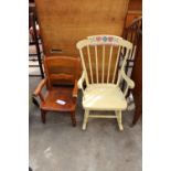 A CHILDS BEECH ELBOW CHAIR AND MODERN PAINTED CHILDS ROCKING CHAIR