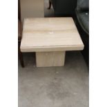 A MODERN 23.5" SQUARE POLISHED STONE LAMP TABLE, STAMPED MADE IN ITALY