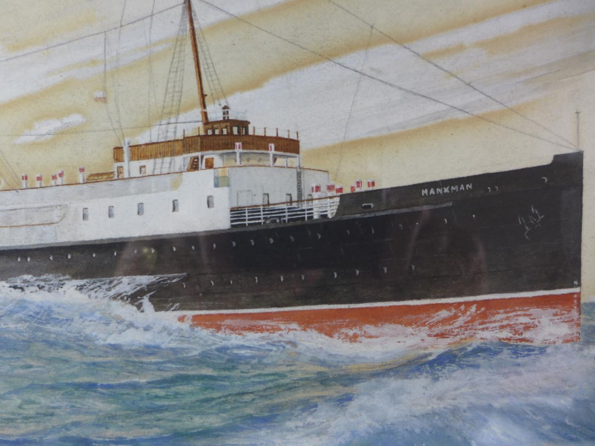 A FRAMED WATERCOLOUR PICTURE OF T.S.S.MANXMAN BY A.L. PARRY DATED 1928, 35CM X 54CM. T.S.S. - Image 2 of 7