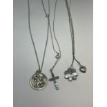 FOUR SILVER NECKLACES WITH PENDANTS