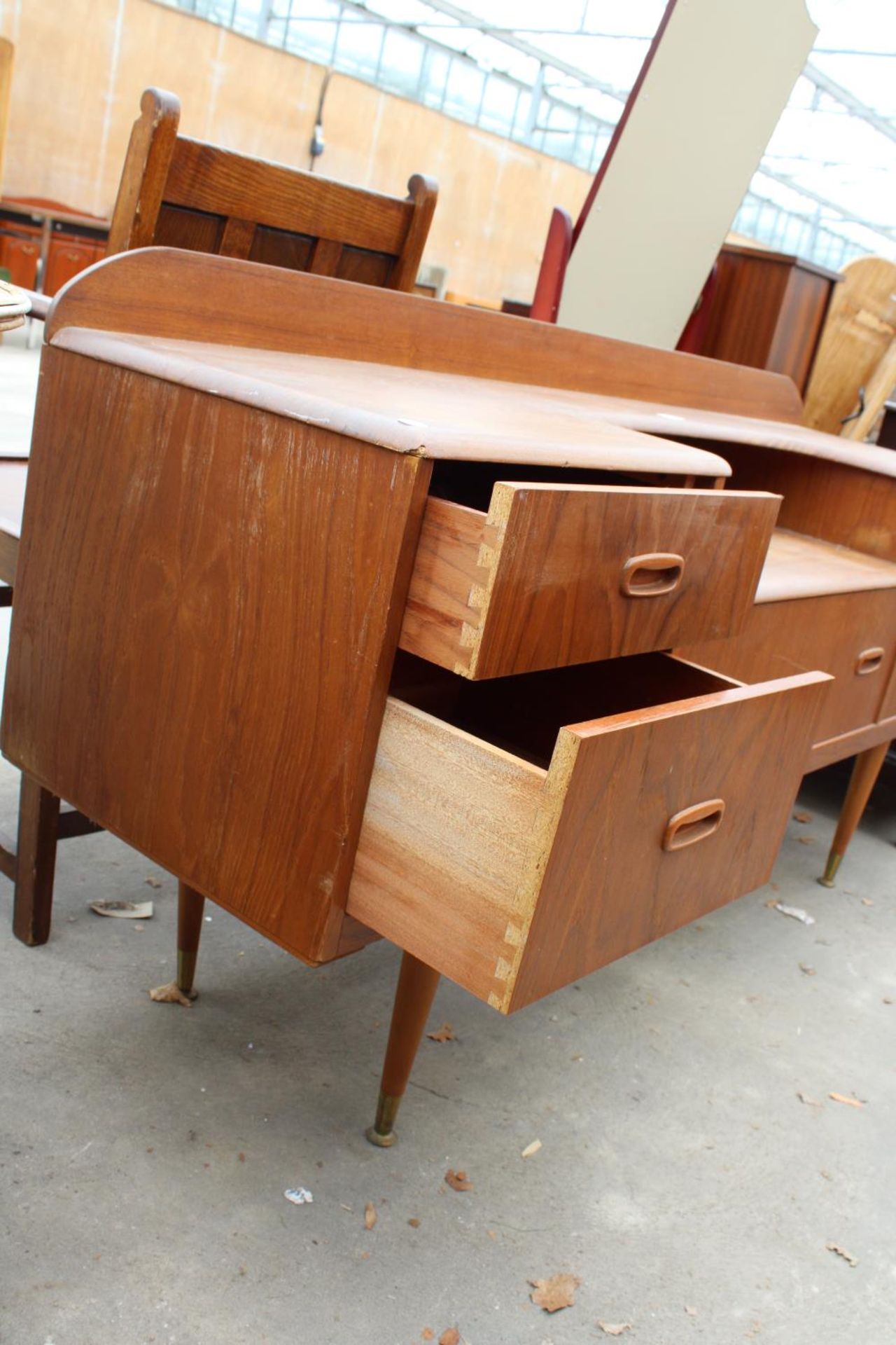 A RETRO TEAK DRESSING TABLE BASE, 57" WIDE - Image 3 of 4