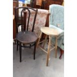 AN OVAL ELM AND BEECH STOOL AND BENTWOOD DINING CHAIR