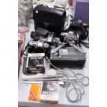 A MIXED LOT OF CAMERAS AND ACCESSORIES INCLUDING HANIMEX, NIXON, CHINON ETC