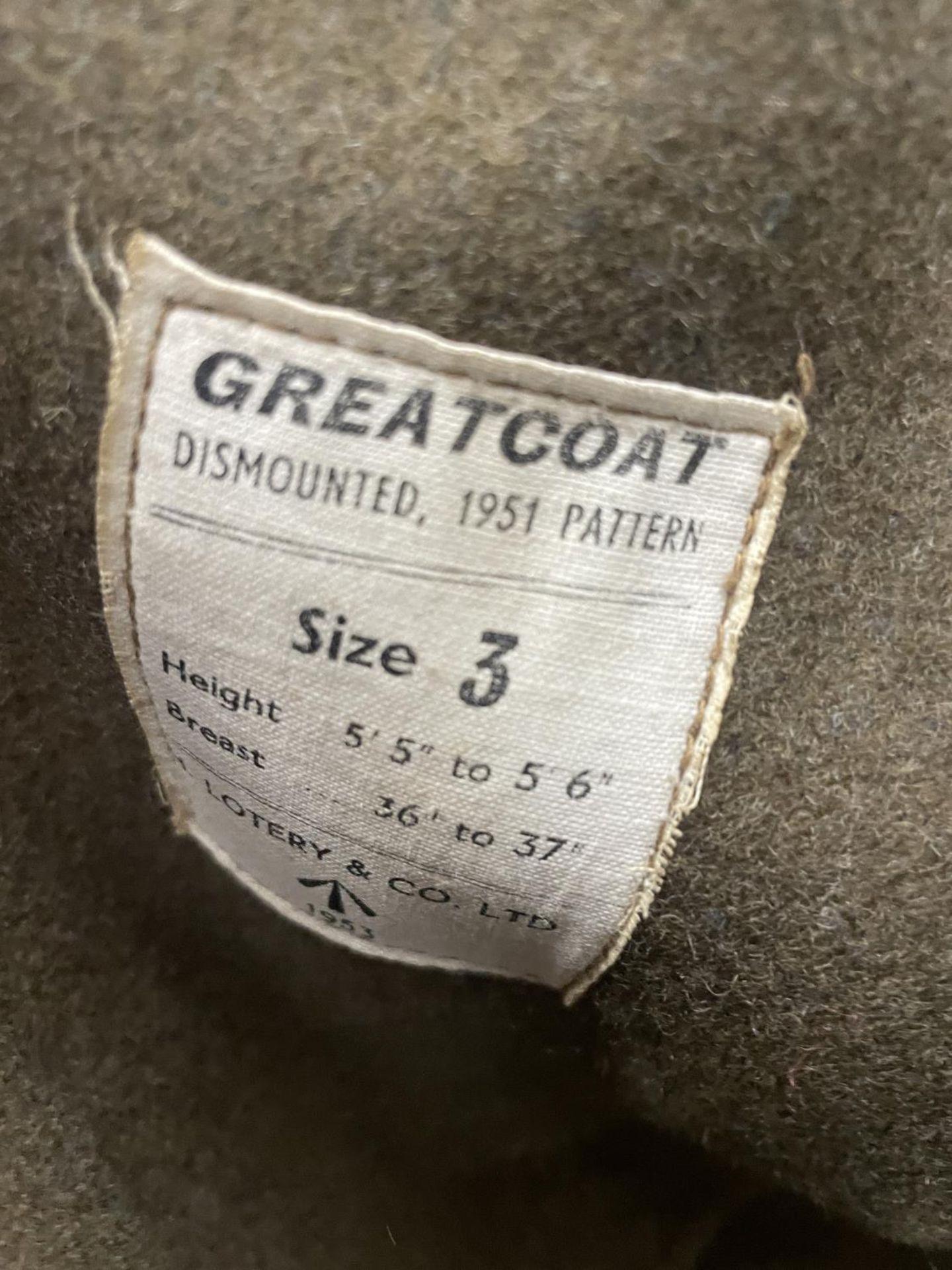AN ARMY GREAT COAT DATED 1953, SIZE 3 - Image 3 of 3