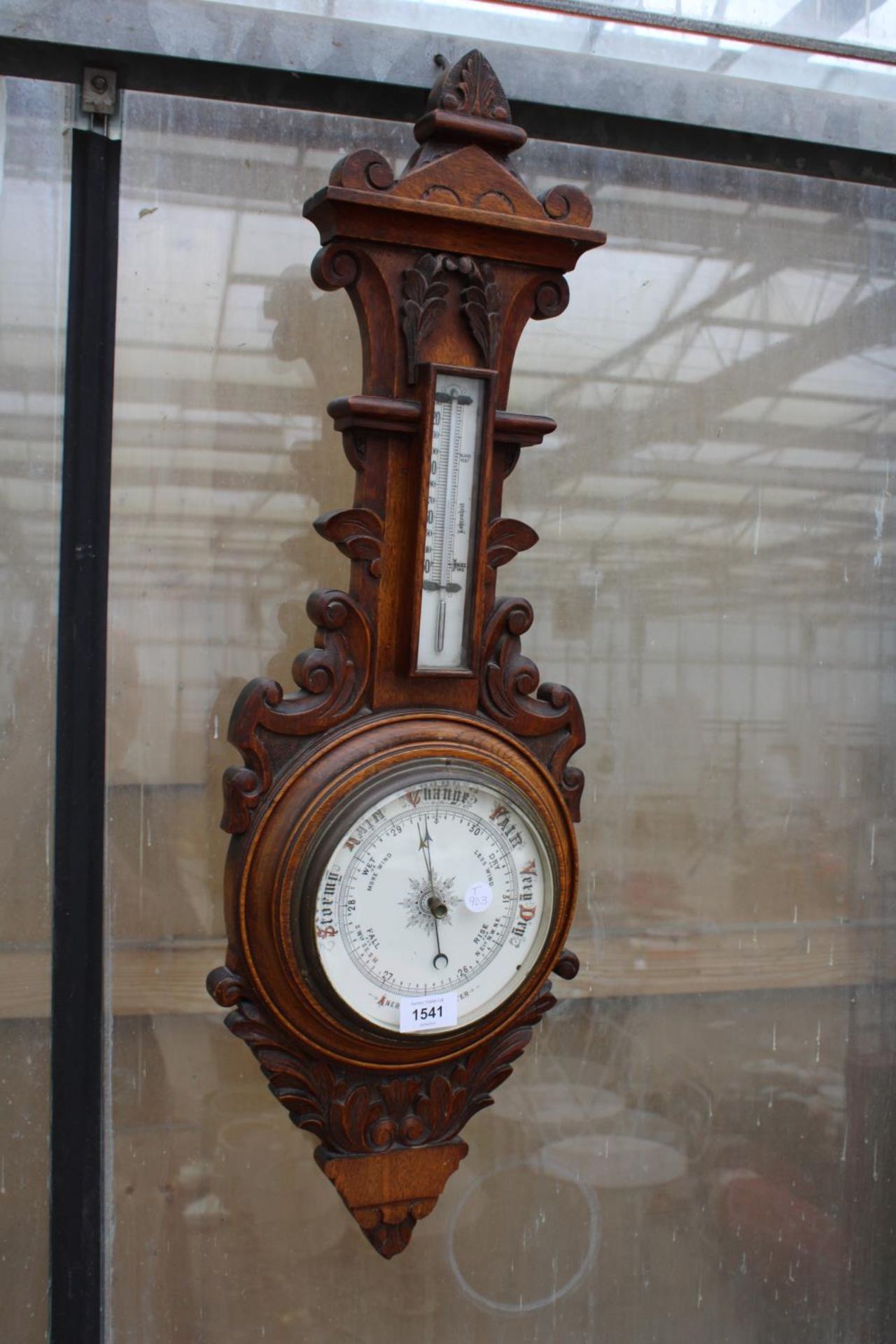 A VINTAGE OAK CASED BAROMETER