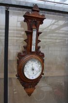 A VINTAGE OAK CASED BAROMETER