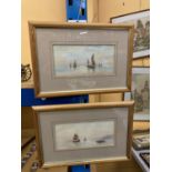 TWO FRAMED WATERCOLOURS OF BOAT SCENES SIGNED F.D