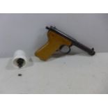 A DIANA MOD 2 .177 CALIBRE AIR PISTOL, 18CM BARREL, LENGTH 20CM AND A TUB OF PELLETS