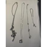 FOUR MARKED SILVER ITEMS TO INCLUDE THREE NECKLACES AND A BRACELET