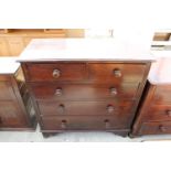 A VICTORIAN OAK CHEST OF 2 SHORT AND 3 LONG GRADUATED DRAWERS, 40" WIDE