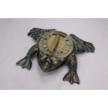 A VERY HEAVY LARGE BRASS AND BRONZE FROG SUNDIAL