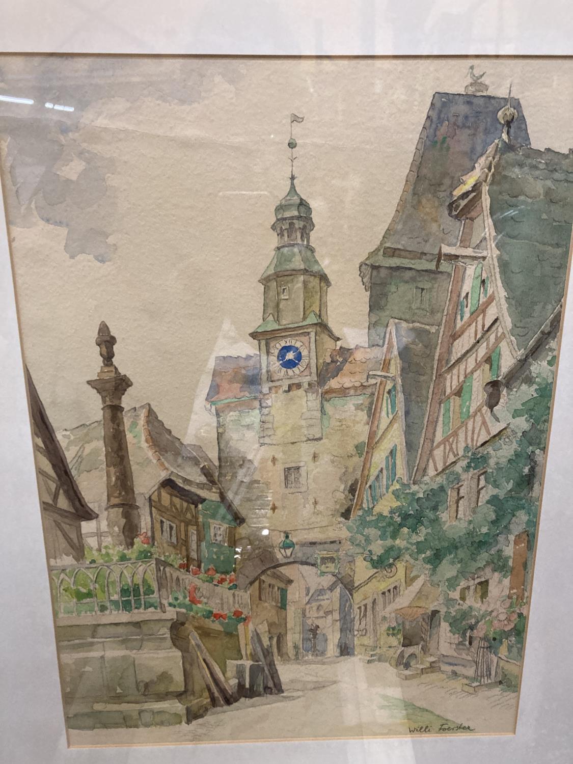 A FRAMED PRINT OF A WATERCOLOUR OF ROTHENBURG OB DER TAUBER BY WILLI FOERSTER - Image 3 of 3