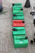 SIX PLASTIC FUEL CANS