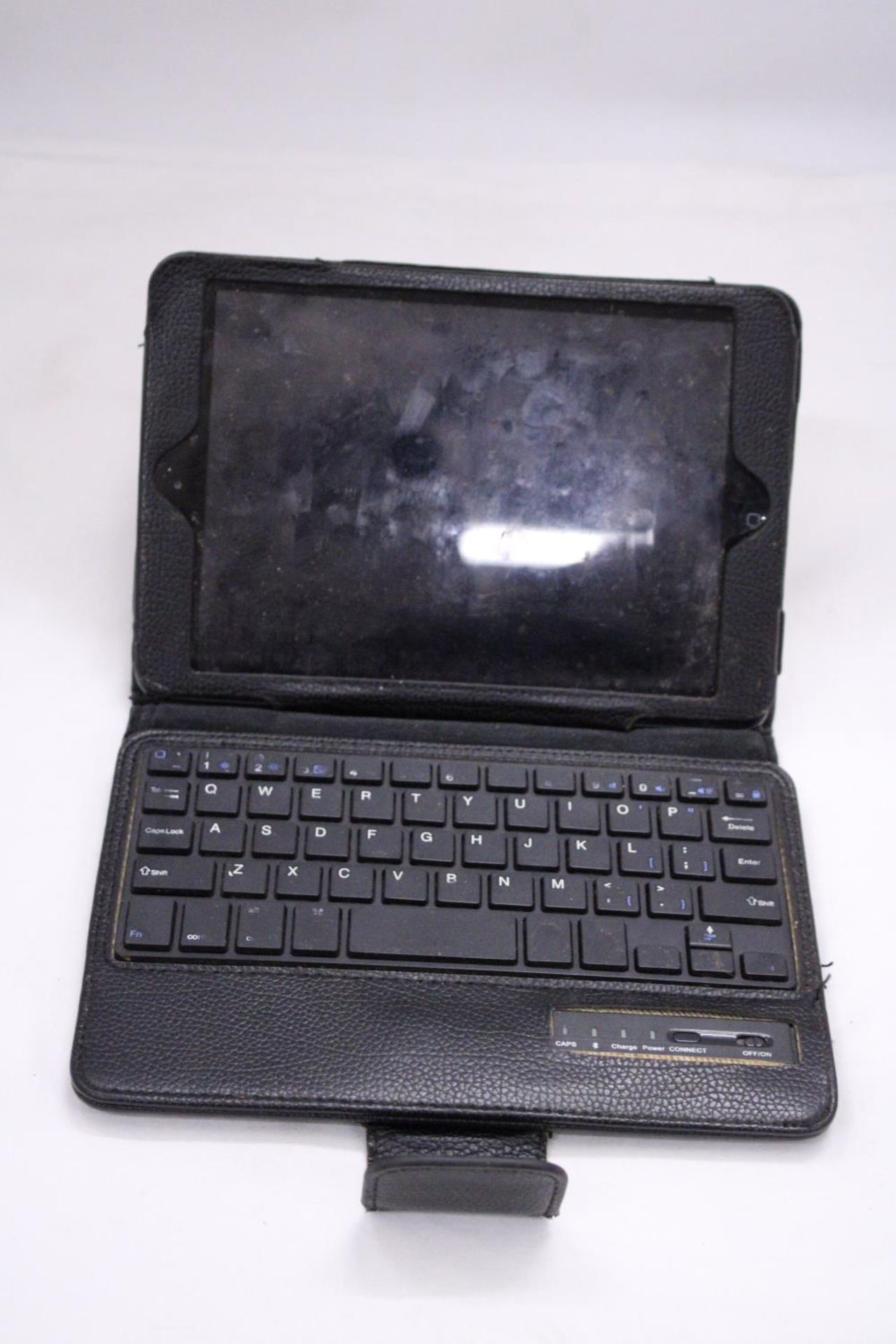A CASED TABLET WITH KEYBOARD - NO WARRANTY GIVEN