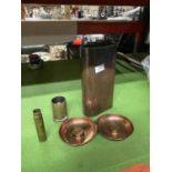 A 40MM MK4 SHELL CASE DATED 1956, 20MM 1941 CANON CASE, TWO ASHTRAYS ETC (S)