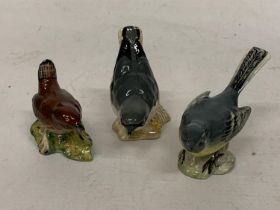 THREE BESWICK BIRDS TO INCLUDE A GREY WAGTAIL, NUTHATCH AND A WREN