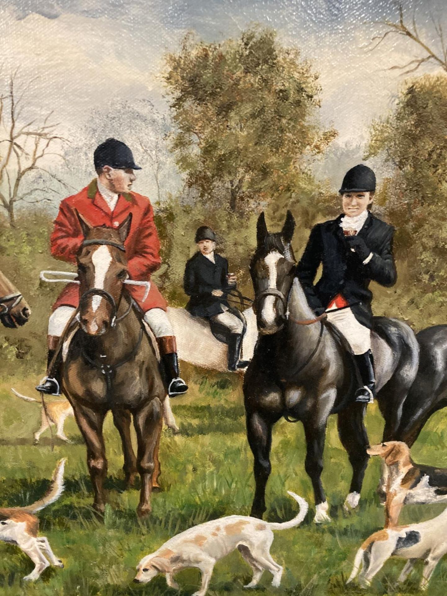AN ORNATE GILT FRAMED OIL ON CANVAS OF THE CHESHIRE HUNT SIGNED MICHAEL WOOD TO LOWER RIGHT HAND - Image 4 of 6