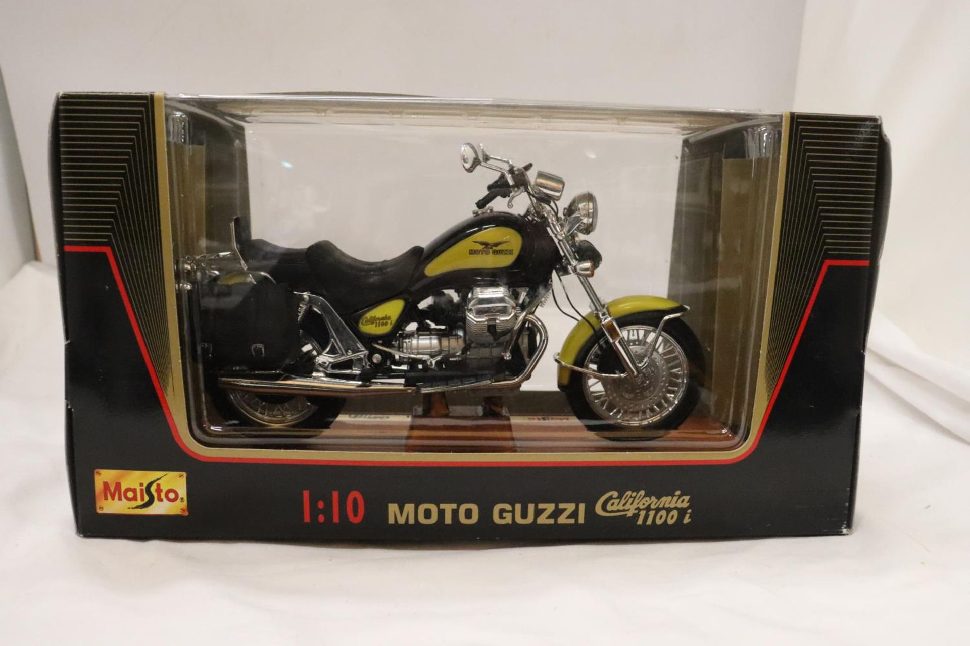 A LARGE AS NEW AND BOXED MOTO GUZZI MOTORBIKE