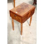 A 19TH CENTURY MAHOGANY WORK TABLE WITH 2 DRAWERS, SIDE CUPBOARD AND WORK BOX