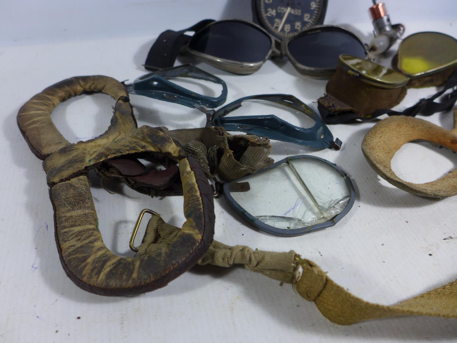 A COLLECTION OF FLYING GOGGLES, RADIO COMPASS DIAL, MODEL ENGINE ETC - Image 4 of 5