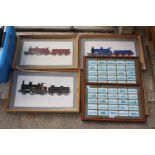 AN ASSORTMENT OF FRAMED PRINTS OF TRAINS AND FRAMED CIGARETTE CARDS OF TRAINS