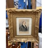 A GILT FRAMED PRINT OF A YOUNG GENTLEMAN IN WATERCOLOUR BY C.G.DILLON 1827, 7.5" X 6"