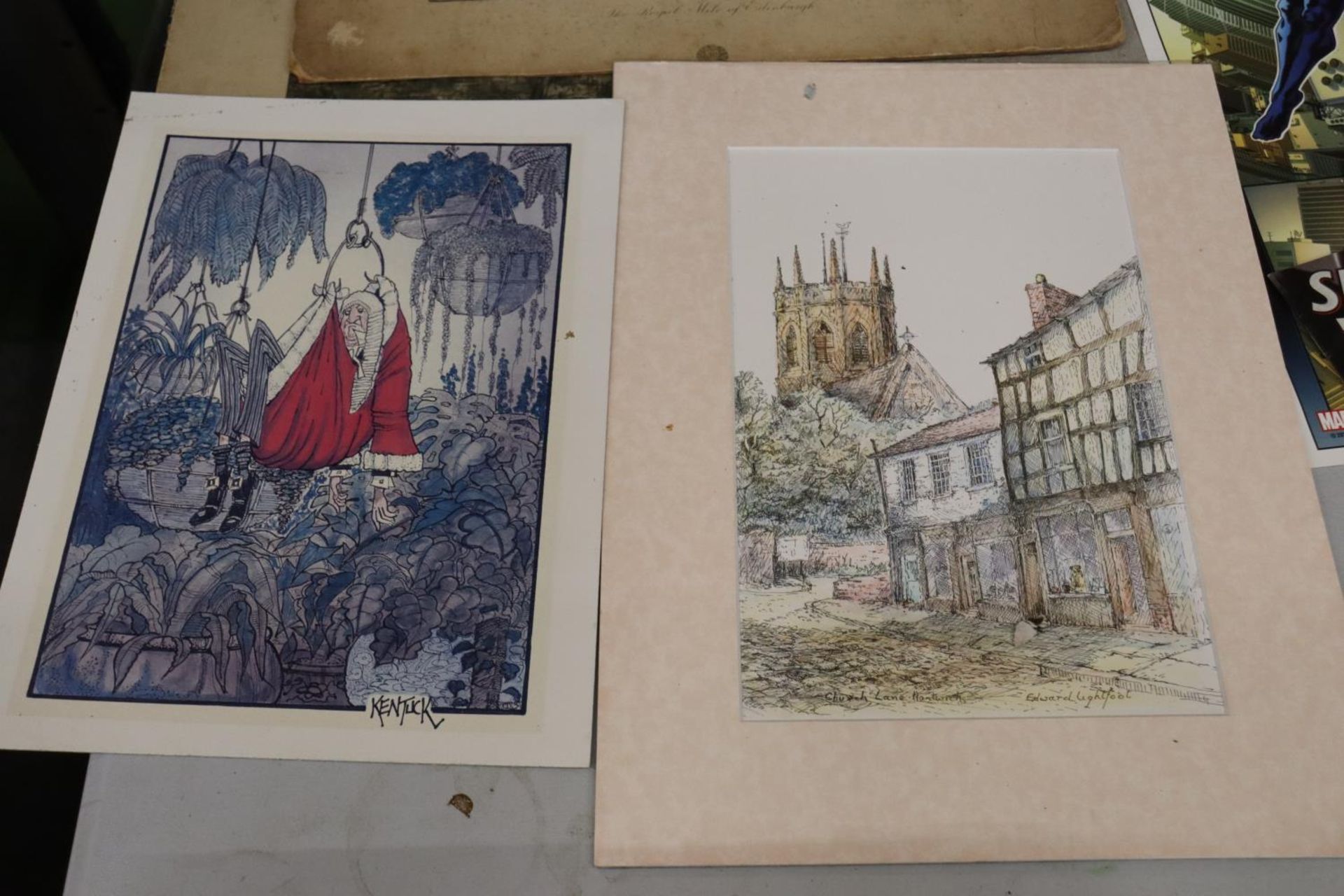 A MIXED LOT OF PICTURES TO INCLUDE A WATERCOLOUR FARM SCENE, A ROYAL MILE OF EDINBURGH PRINT ETC - Image 4 of 6