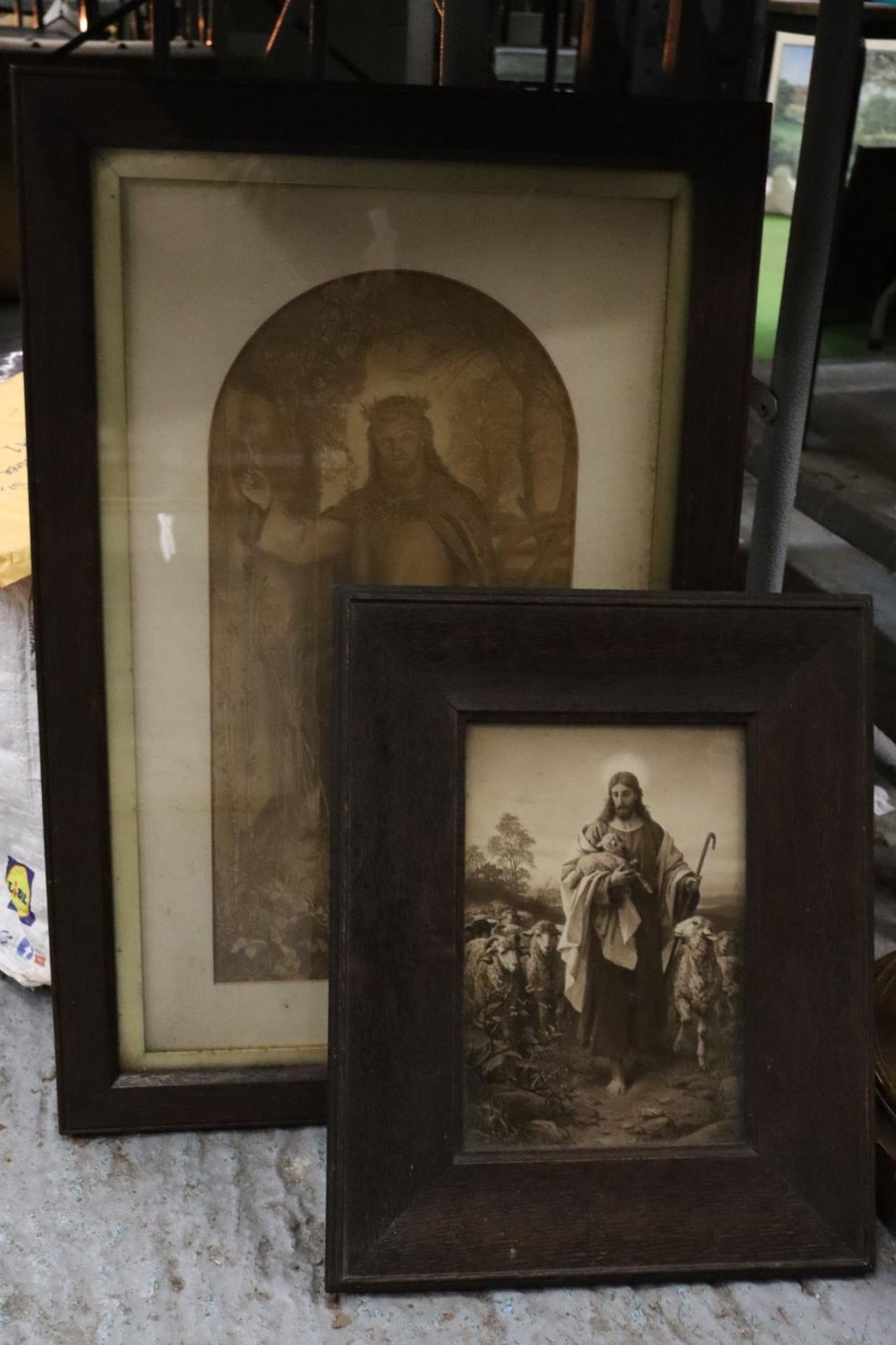 TWO FRAMED PRINTS OF JESUS TO INCLUDE ONE WITH LAMBS