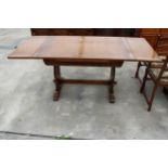 AN OAK JAYCEE REFECTORY STYLE DRAW-LEAF DINING TABLE, 48 X 32 INCHES (LEAVES 12 INCHES EACH)