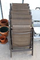 A SET OF SIX BROWN METAL FOLDING GARDEN CHAIRS